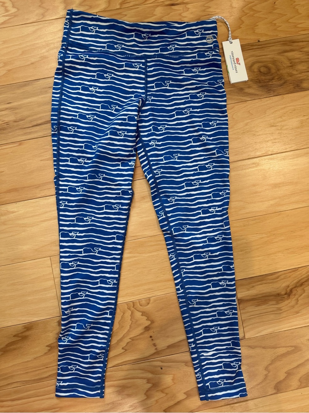 Vineyard Vines Kids Performance Leggings Youth Large 14 Whale Print NWT Blue